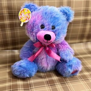 Colorful Plush Teddy Bear with pink bow